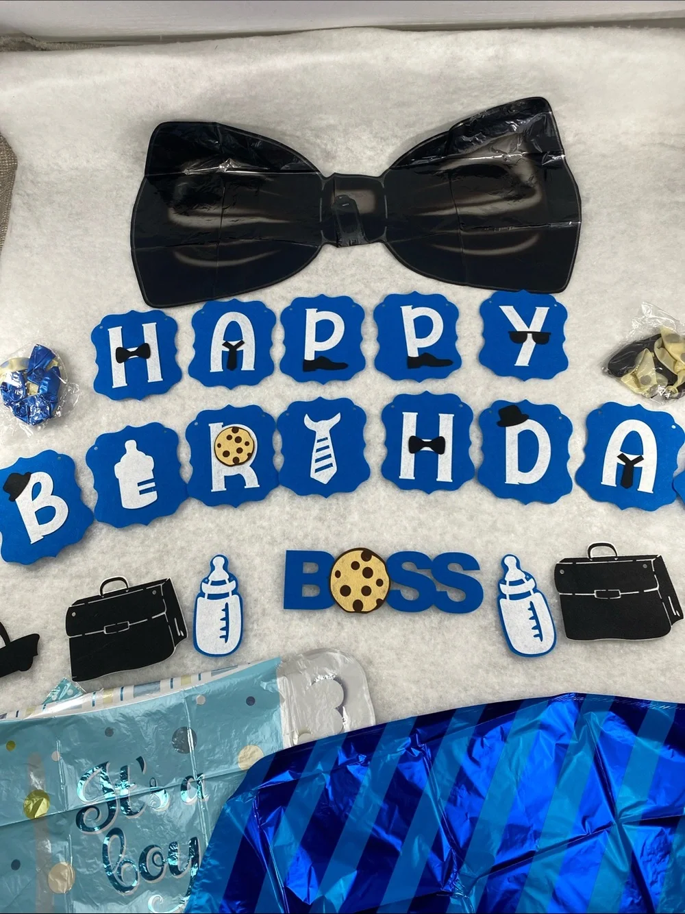 Birthday 'Boss' Banner Party Decoration in Blue and Black it’s a boy party decor